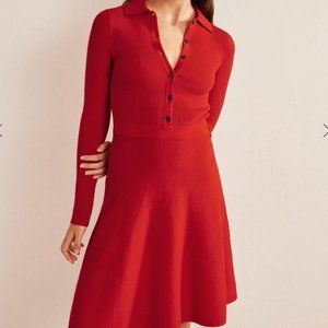 Boden Red knitted sweater dress with ribbed detail, size 10L long NWT